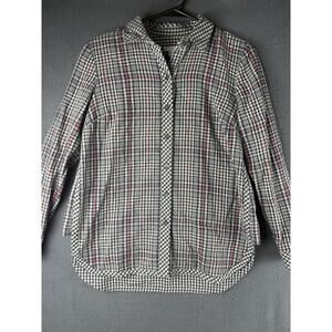 J Jill Button Front Shirt Womens XS Long Sleeve Black Plaid Check Flannel Top